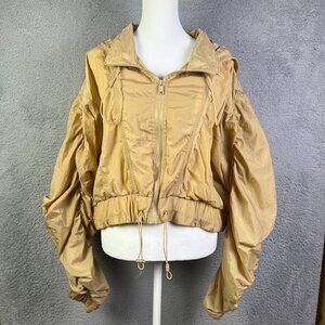 Popflex Whimsical Breeze Windbreaker Womens L/XL Brown Full Zip Hooded Oversized